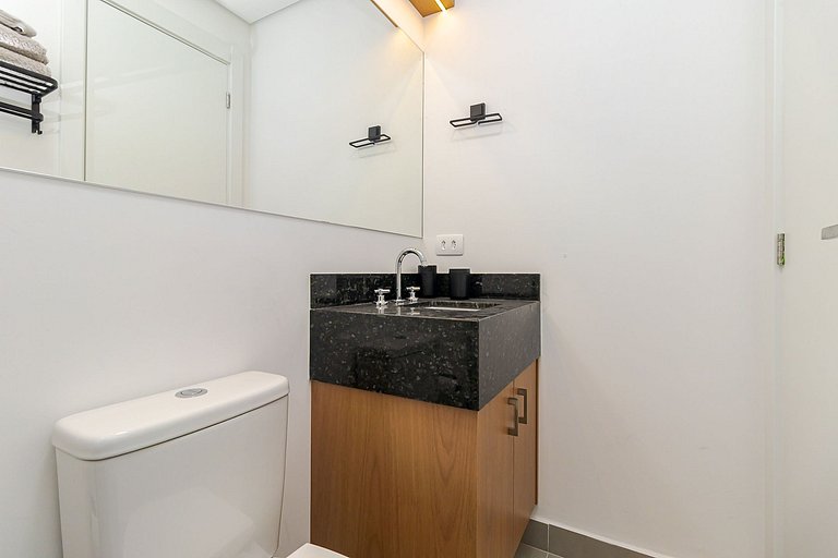 Studio moderno com rooftop e vista incrível
