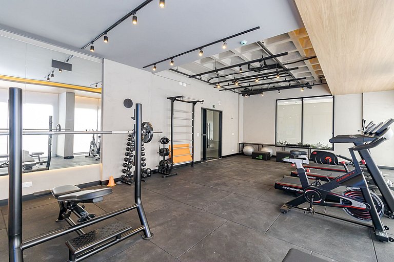 Studio moderno com rooftop e vista incrível