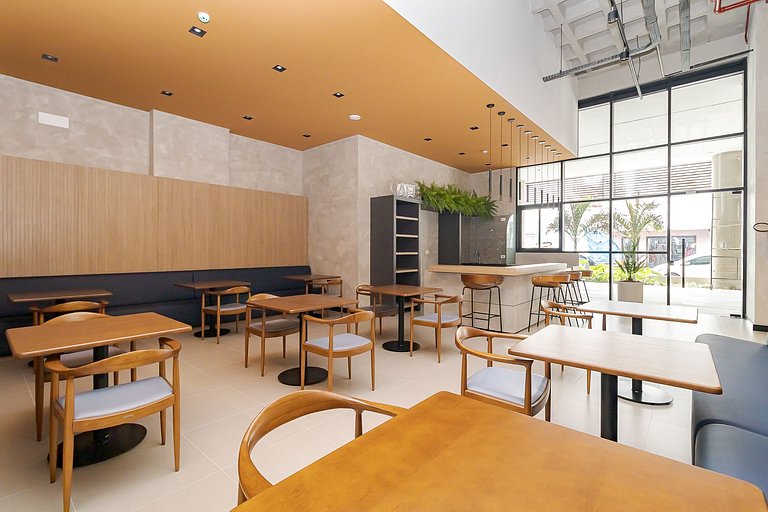 Studio moderno com rooftop e vista incrível