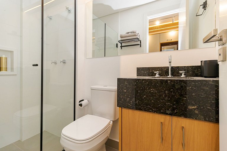 Studio moderno com rooftop e vista incrível